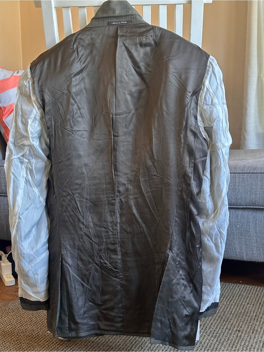 Canali Saks Fifth Avenue Glen Plaid Brown Tan Navy Men’s Sports Coat Size 44 L - Picture 4 of 13
